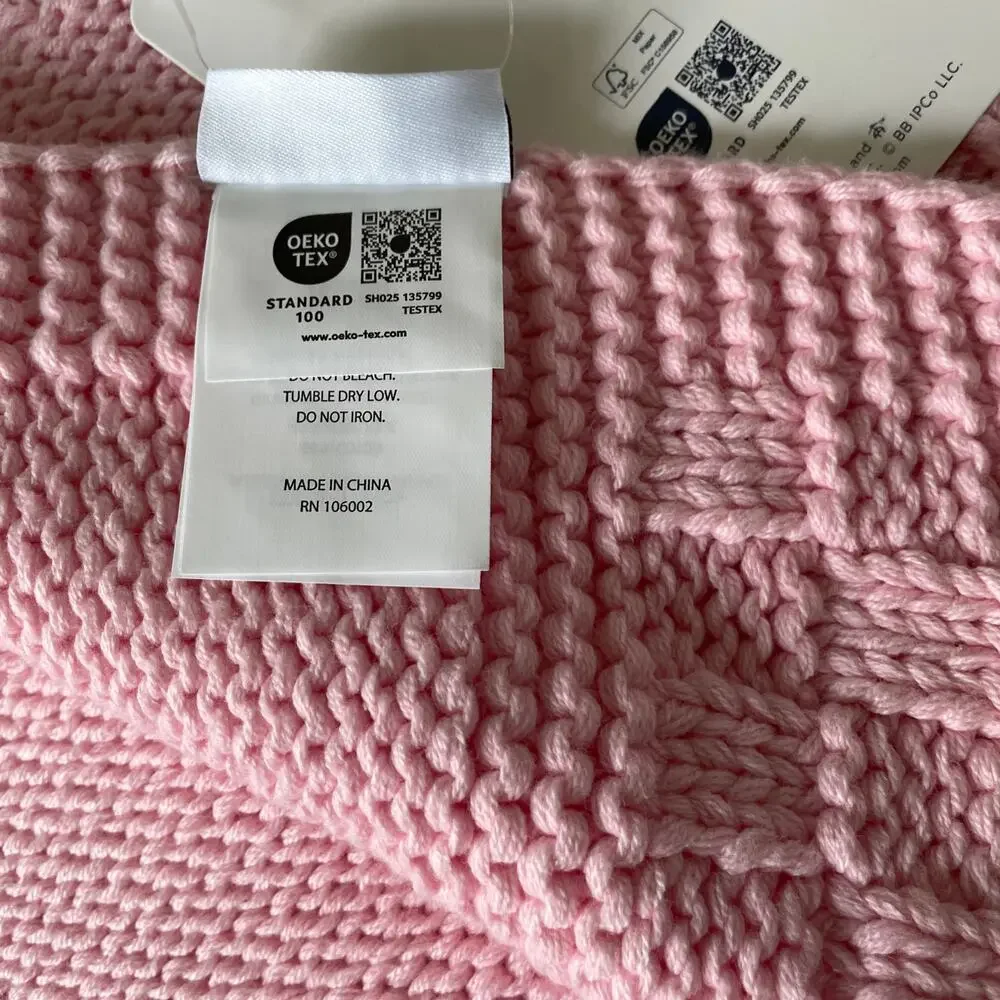Brooks Brothers Pink Bow Knitted Throw Blanket 50x70 Designer Spring Decor NEW